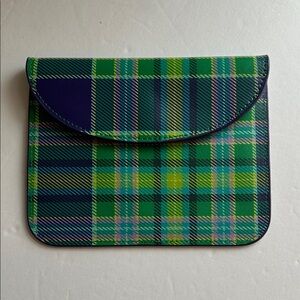 Baekgaard Tartan Wallet Coin Purse in Purple & Green with Yellow Accents